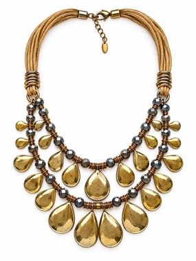 St Thomas Cord Multistrand Teardrop Necklace Metallic drops & crystal